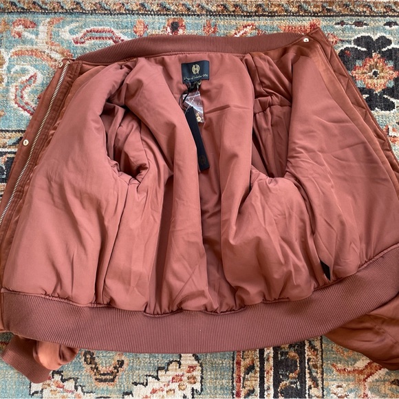 House Of Harlow 1960 Satin Bomber Jacket Women’s Medium Metallic Brown Ruched - Picture 14 of 16